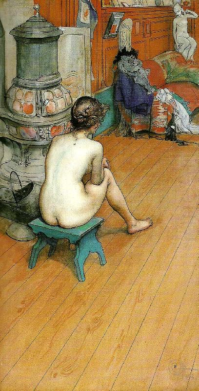 Carl Larsson leontine, naken rygg sittande-am ofen-i ateljen oil painting picture